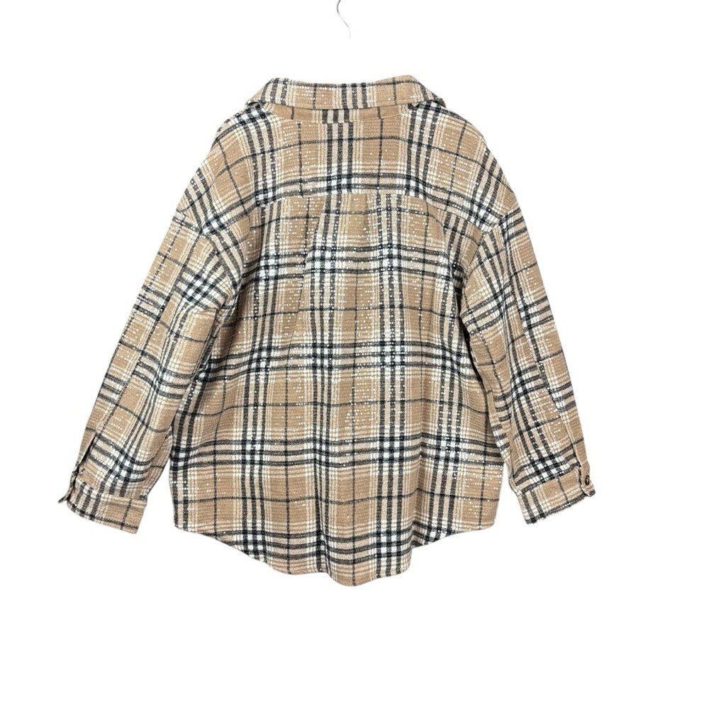 BiBi Plaid Tan/Black/White Sequin Shacket – Women’s Sz XL (NWT) - Picture 4 of 10
